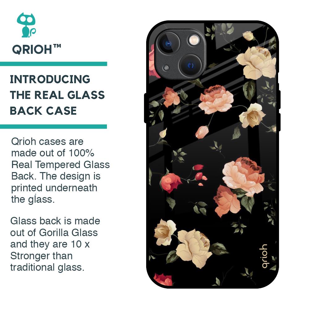 Black Spring Floral Glass Case for iPhone 13