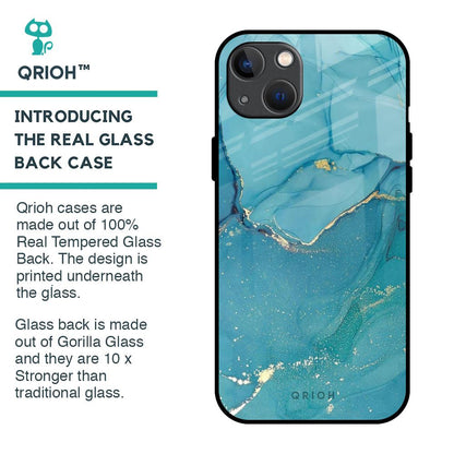 Blue Golden Glitter Glass Case for iPhone 13