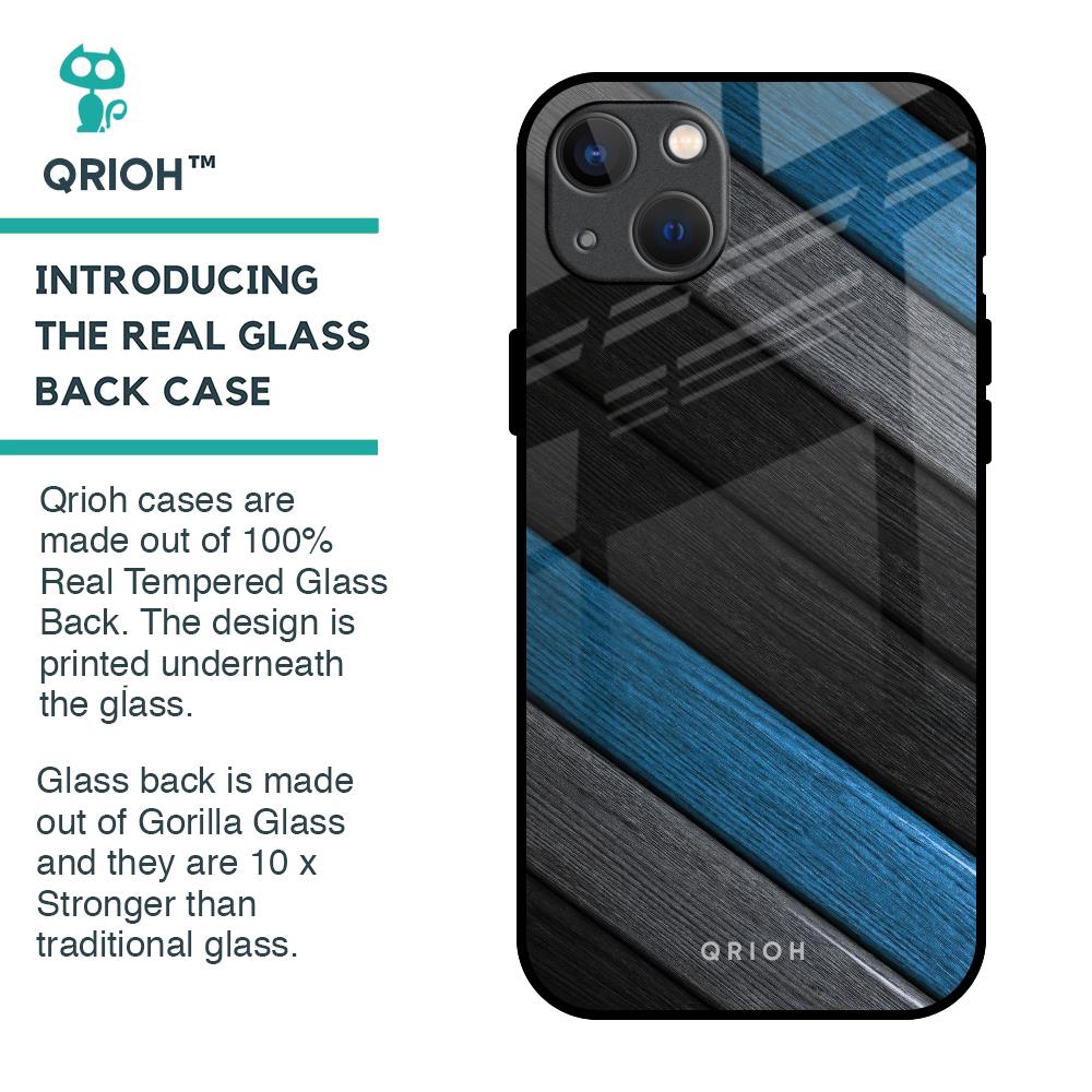 Multicolor Wooden Effect Glass Case for iPhone 13