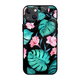 Tropical Leaves & Pink Flowers iPhone 13 mini Glass Back Cover Online