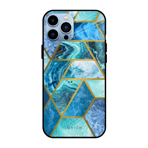 Turquoise Geometrical Marble iPhone 13 Pro Glass Back Cover Online
