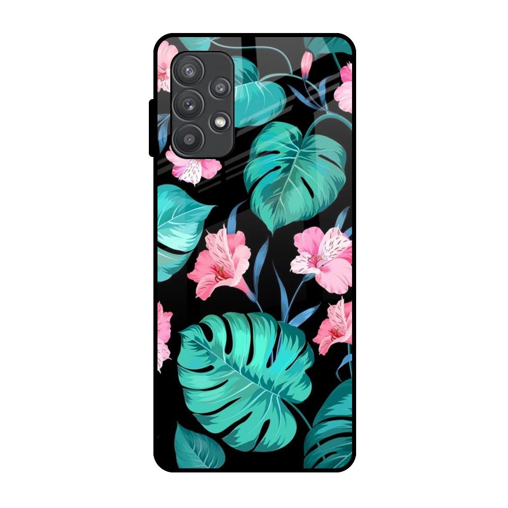 Tropical Leaves & Pink Flowers Samsung Galaxy A52s 5G Glass Back Cover Online