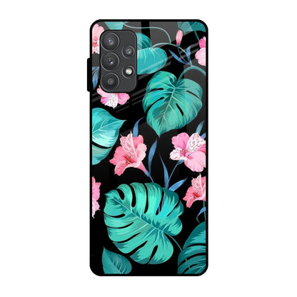 Tropical Leaves & Pink Flowers Samsung Galaxy A52s 5G Glass Back Cover Online