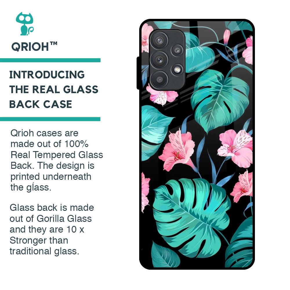 Tropical Leaves & Pink Flowers Glass Case for Samsung Galaxy A52s 5G