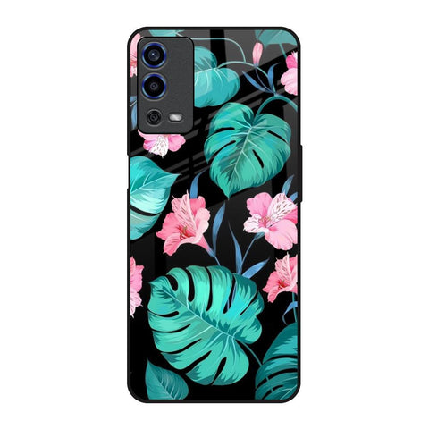 Tropical Leaves & Pink Flowers Oppo A55 Glass Back Cover Online