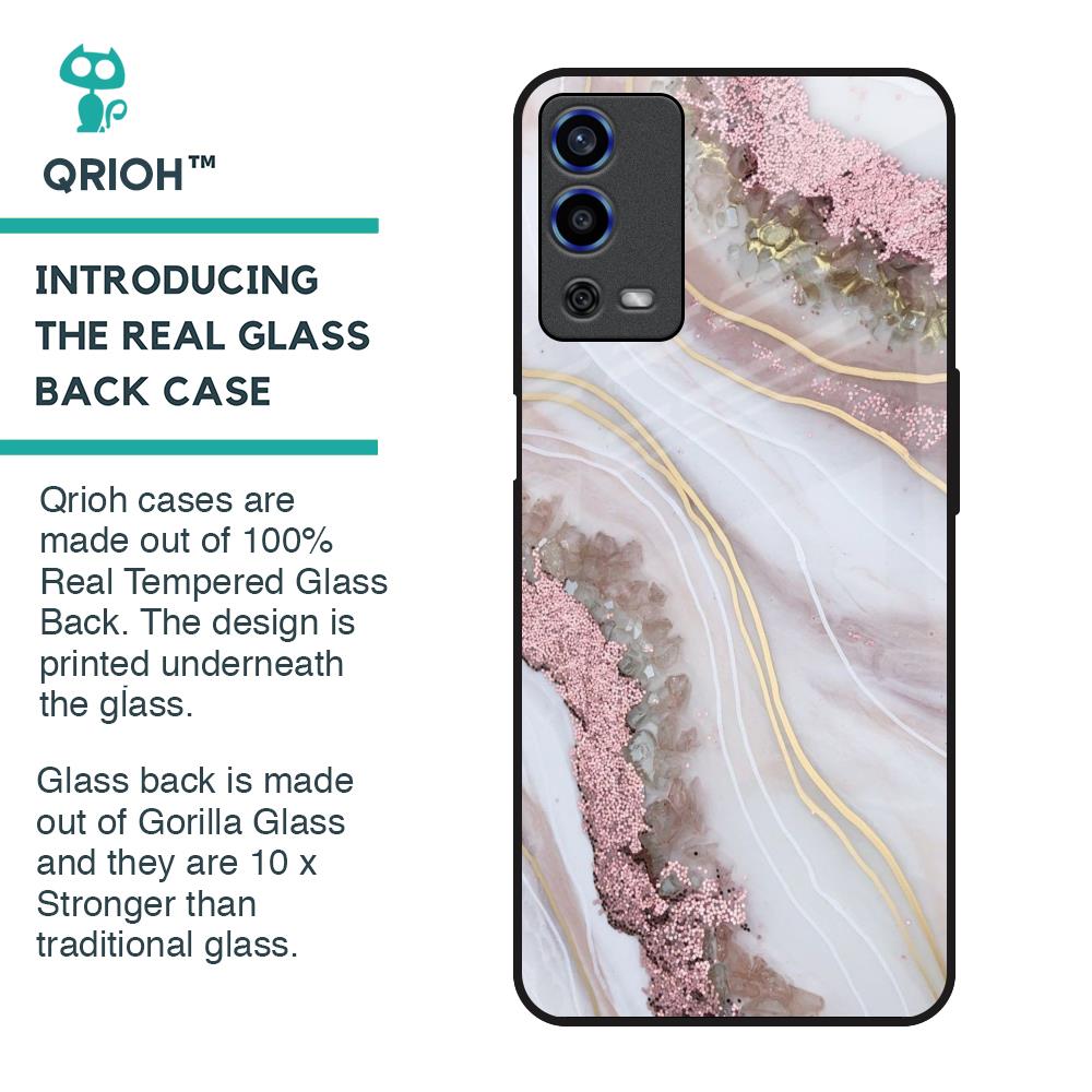 Pink & Gold Gllitter Marble Glass Case for Oppo A55