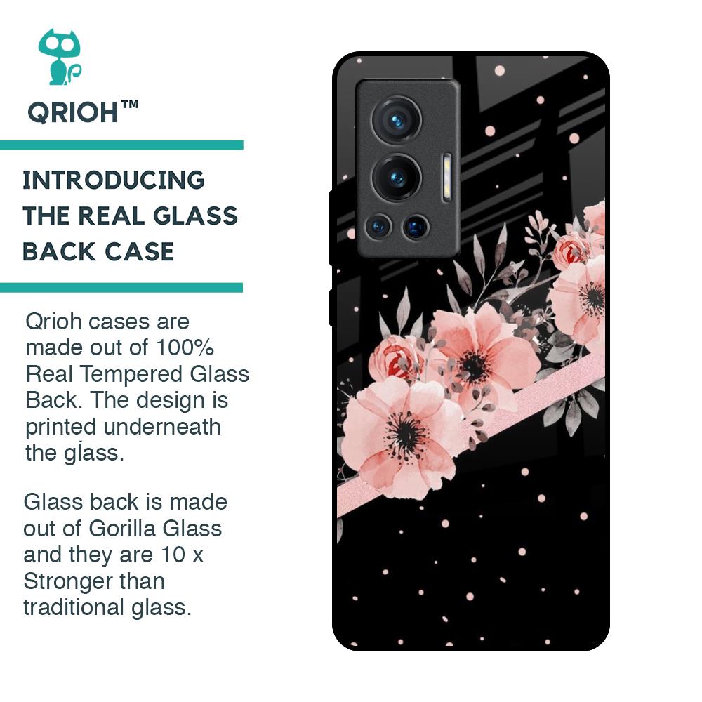 Floral Black Band Glass Case For Vivo X70 Pro