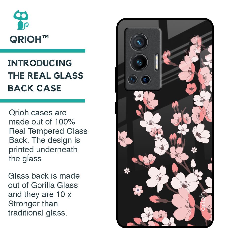 Black Cherry Blossom Glass Case for Vivo X70 Pro
