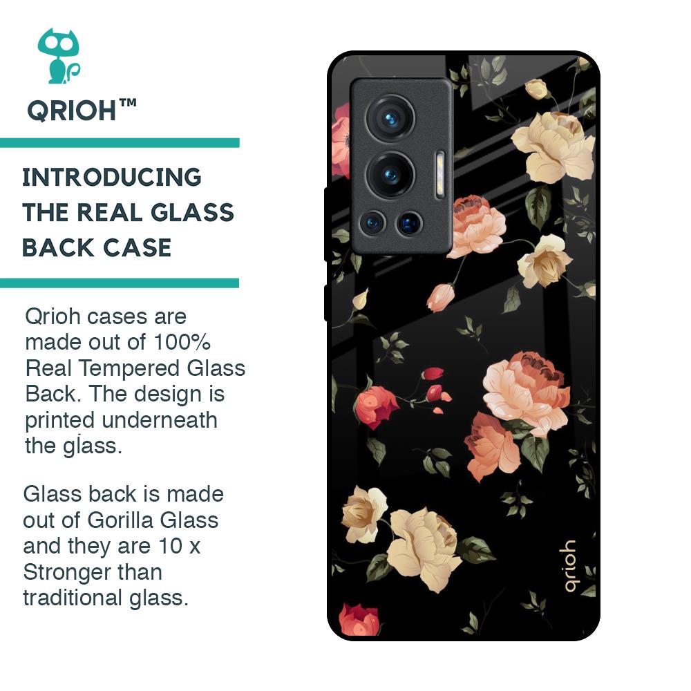Black Spring Floral Glass Case for Vivo X70 Pro
