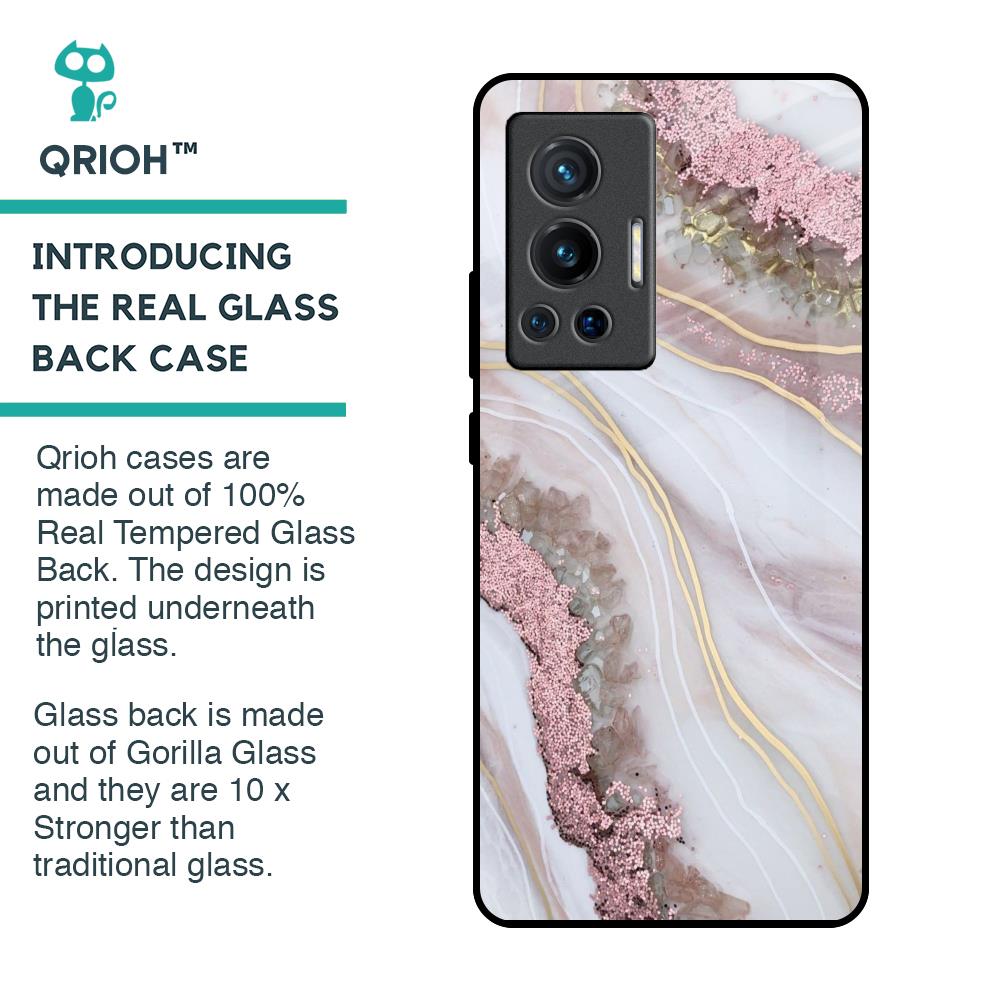 Pink & Gold Gllitter Marble Glass Case for Vivo X70 Pro