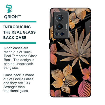 Lines Pattern Flowers Glass Case for Vivo X70 Pro