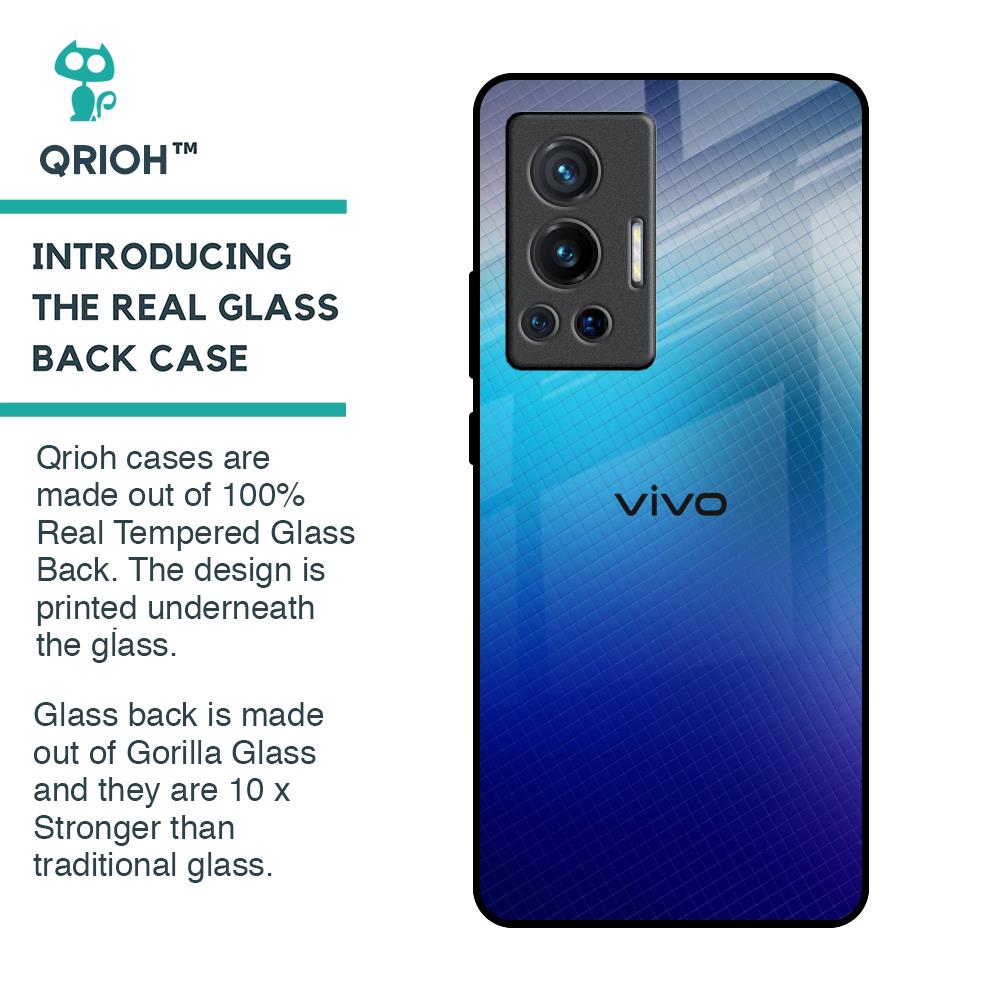 Blue Rhombus Pattern Glass Case for Vivo X70 Pro