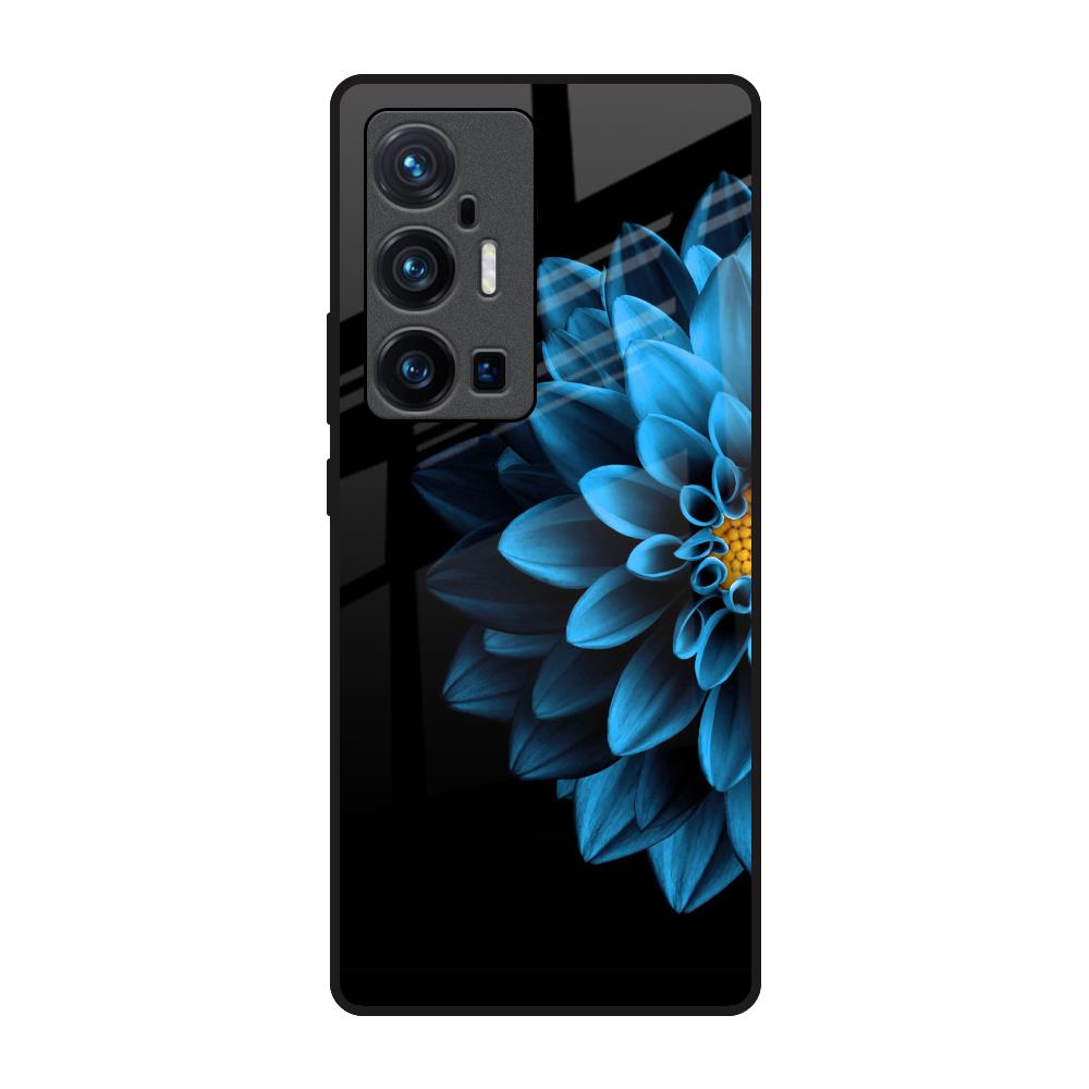 Half Blue Flower Vivo X70 Pro Plus Glass Back Cover Online