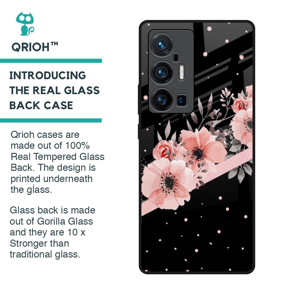 Floral Black Band Glass Case For Vivo X70 Pro Plus