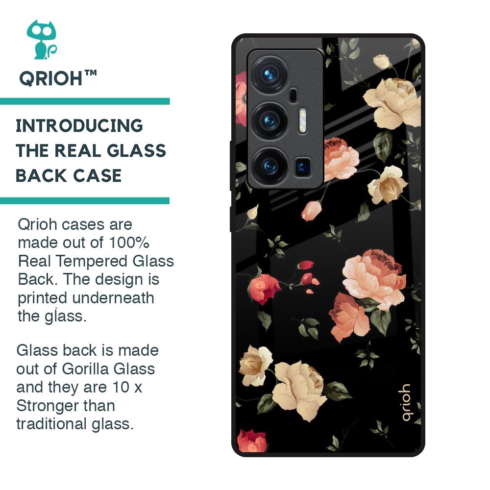 Black Spring Floral Glass Case for Vivo X70 Pro Plus