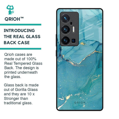 Blue Golden Glitter Glass Case for Vivo X70 Pro Plus
