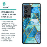 Turquoise Geometrical Marble Glass Case for Vivo X70 Pro Plus