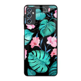 Tropical Leaves & Pink Flowers Samsung Galaxy M52 5G Glass Back Cover Online