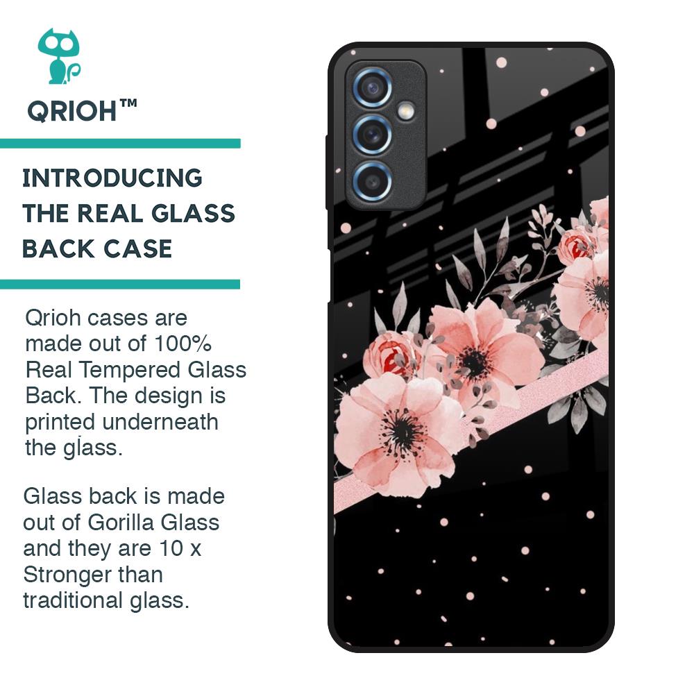Floral Black Band Glass Case For Samsung Galaxy M52 5G