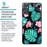 Tropical Leaves & Pink Flowers Glass Case for Samsung Galaxy M52 5G