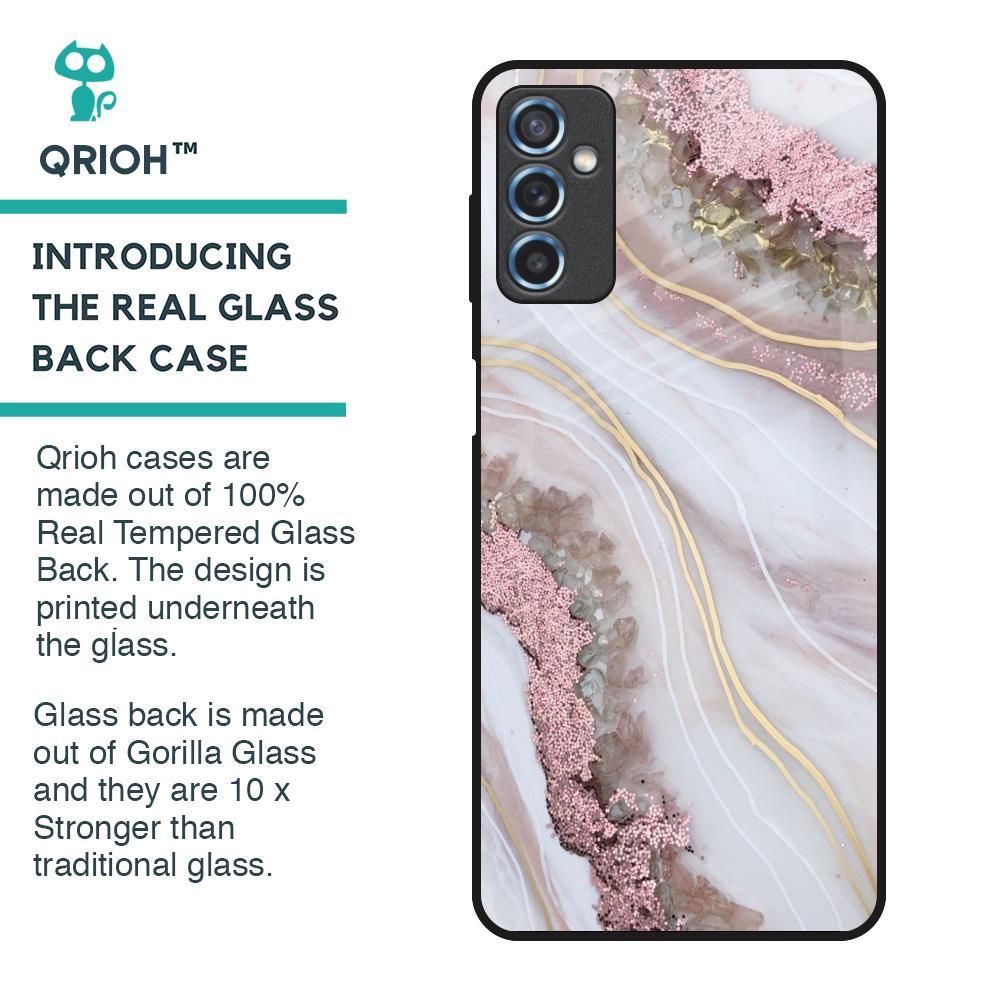Pink & Gold Gllitter Marble Glass Case for Samsung Galaxy M52 5G