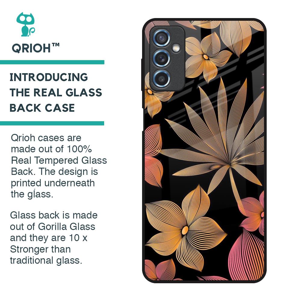 Lines Pattern Flowers Glass Case for Samsung Galaxy M52 5G