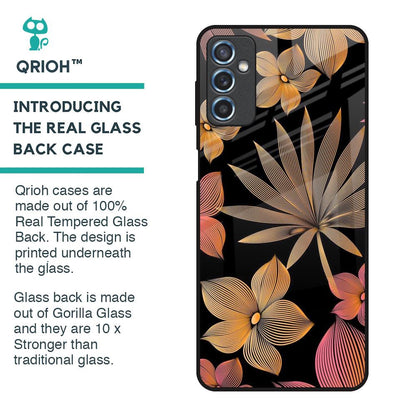 Lines Pattern Flowers Glass Case for Samsung Galaxy M52 5G