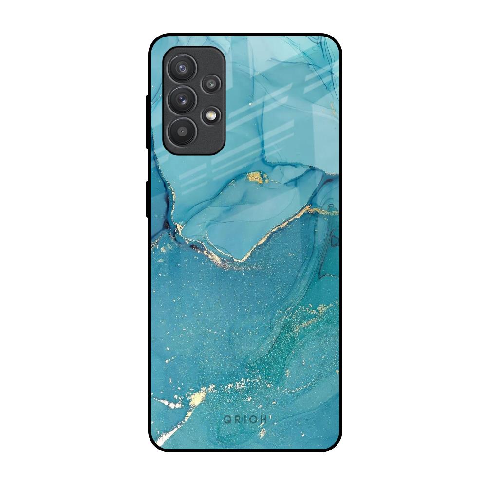 Blue Golden Glitter Samsung Galaxy M32 5G Glass Back Cover Online
