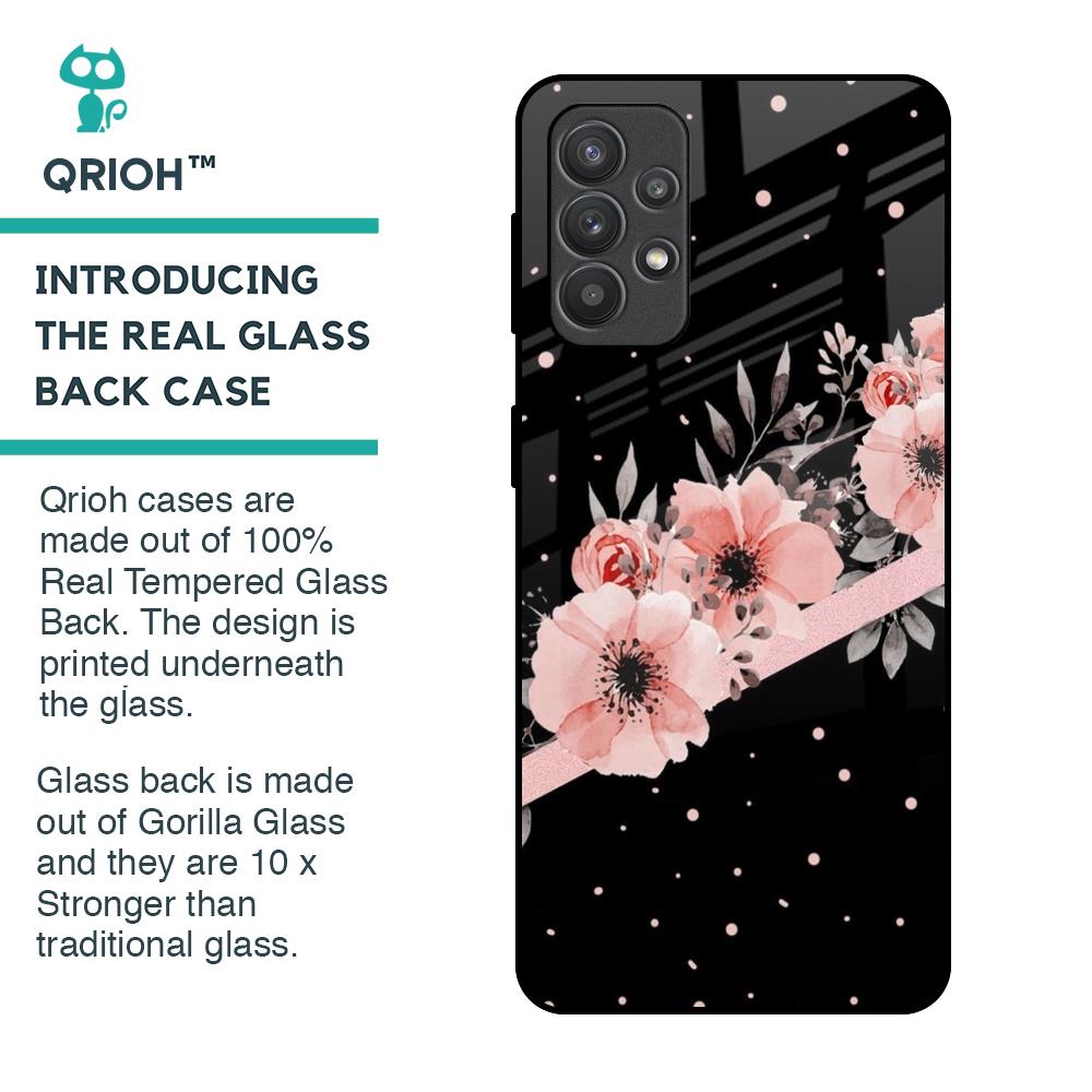 Floral Black Band Glass Case For Samsung Galaxy M32 5G
