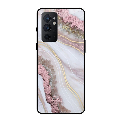 Pink & Gold Gllitter Marble OnePlus 9RT Glass Back Cover Online