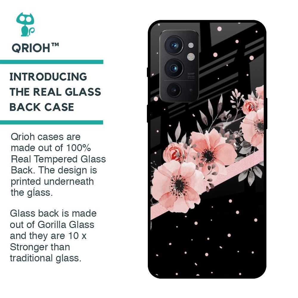 Floral Black Band Glass Case For OnePlus 9RT