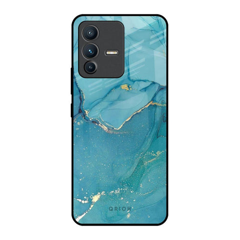 Blue Golden Glitter Vivo V23 Pro 5G Glass Back Cover Online