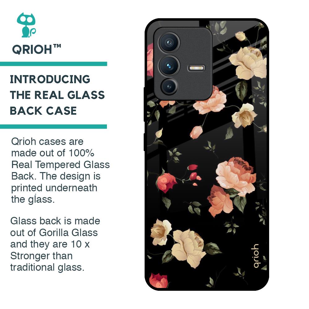 Black Spring Floral Glass Case for Vivo V23 Pro 5G
