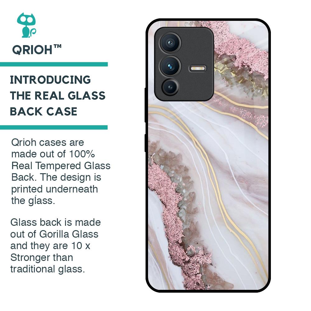 Pink & Gold Gllitter Marble Glass Case for Vivo V23 Pro 5G