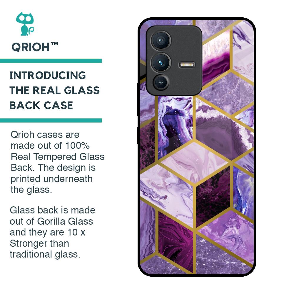 Purple Rhombus Marble Glass Case for Vivo V23 Pro 5G