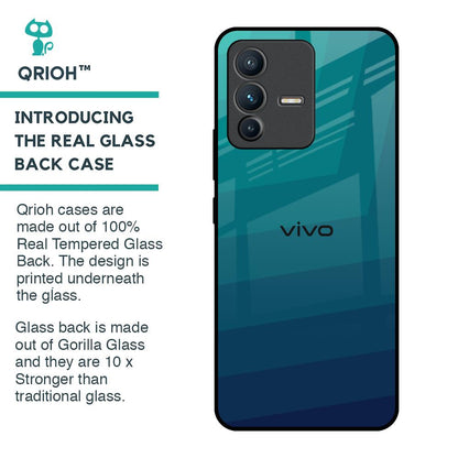 Green Triangle Pattern Glass Case for Vivo V23 Pro 5G