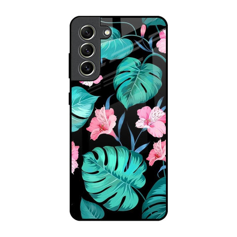 Tropical Leaves & Pink Flowers Samsung Galaxy S21 FE 5G Glass Back Cover Online