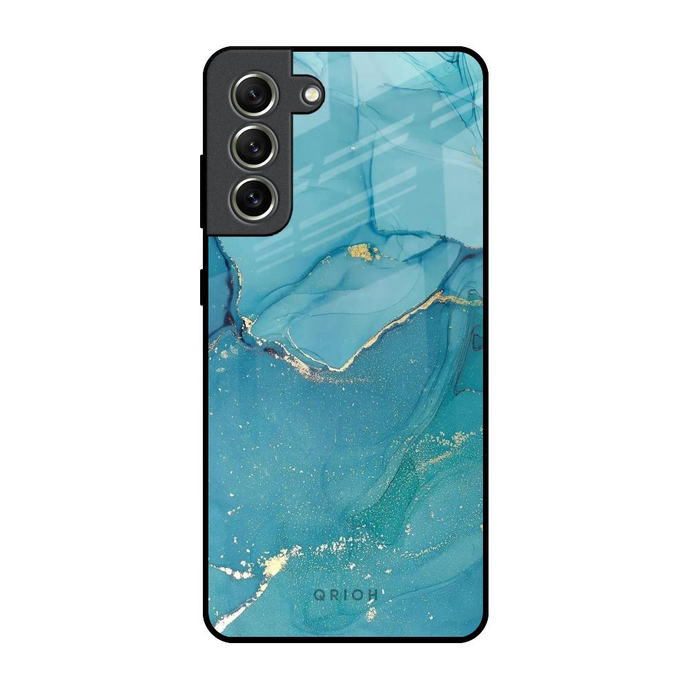 Blue Golden Glitter Samsung Galaxy S21 FE 5G Glass Back Cover Online