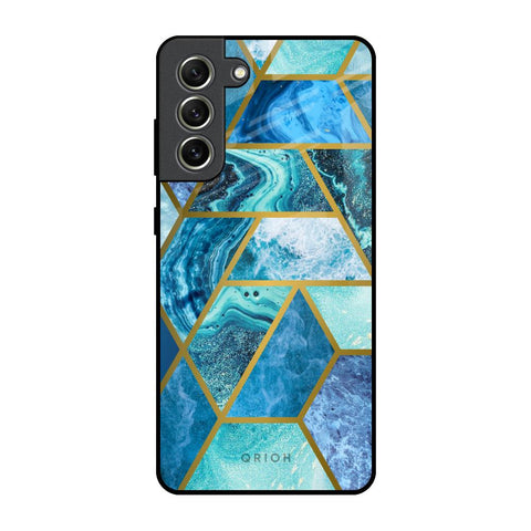 Turquoise Geometrical Marble Samsung Galaxy S21 FE 5G Glass Back Cover Online