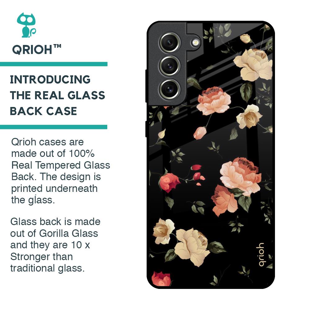 Black Spring Floral Glass Case for Samsung Galaxy S21 FE 5G