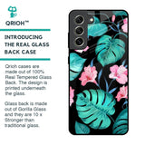 Tropical Leaves & Pink Flowers Glass Case for Samsung Galaxy S21 FE 5G