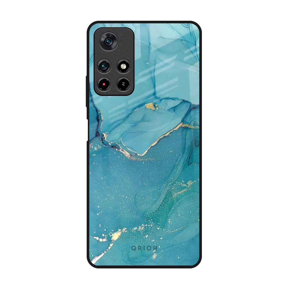 Blue Golden Glitter Poco M4 Pro 5G Glass Back Cover Online