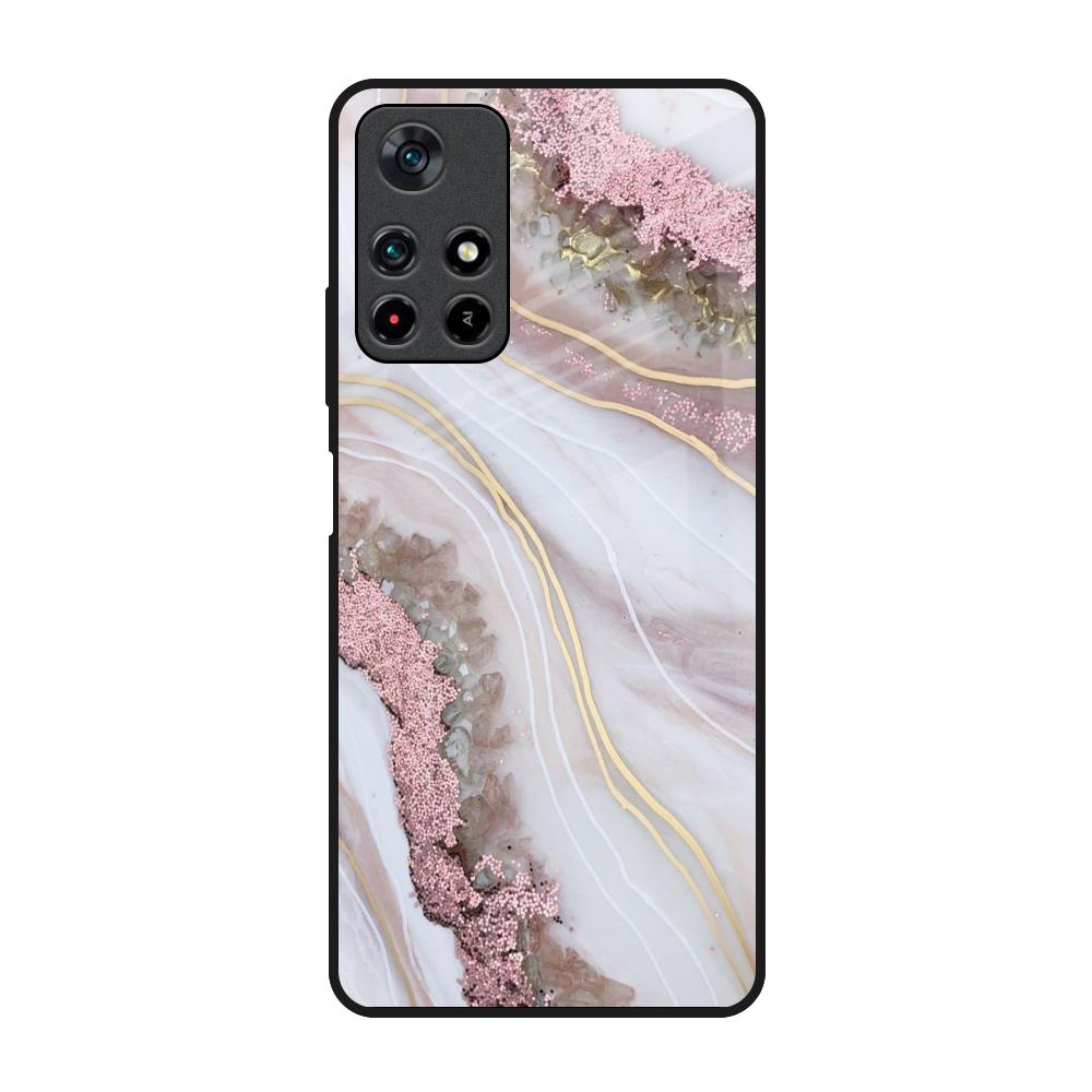 Pink & Gold Gllitter Marble Poco M4 Pro 5G Glass Back Cover Online