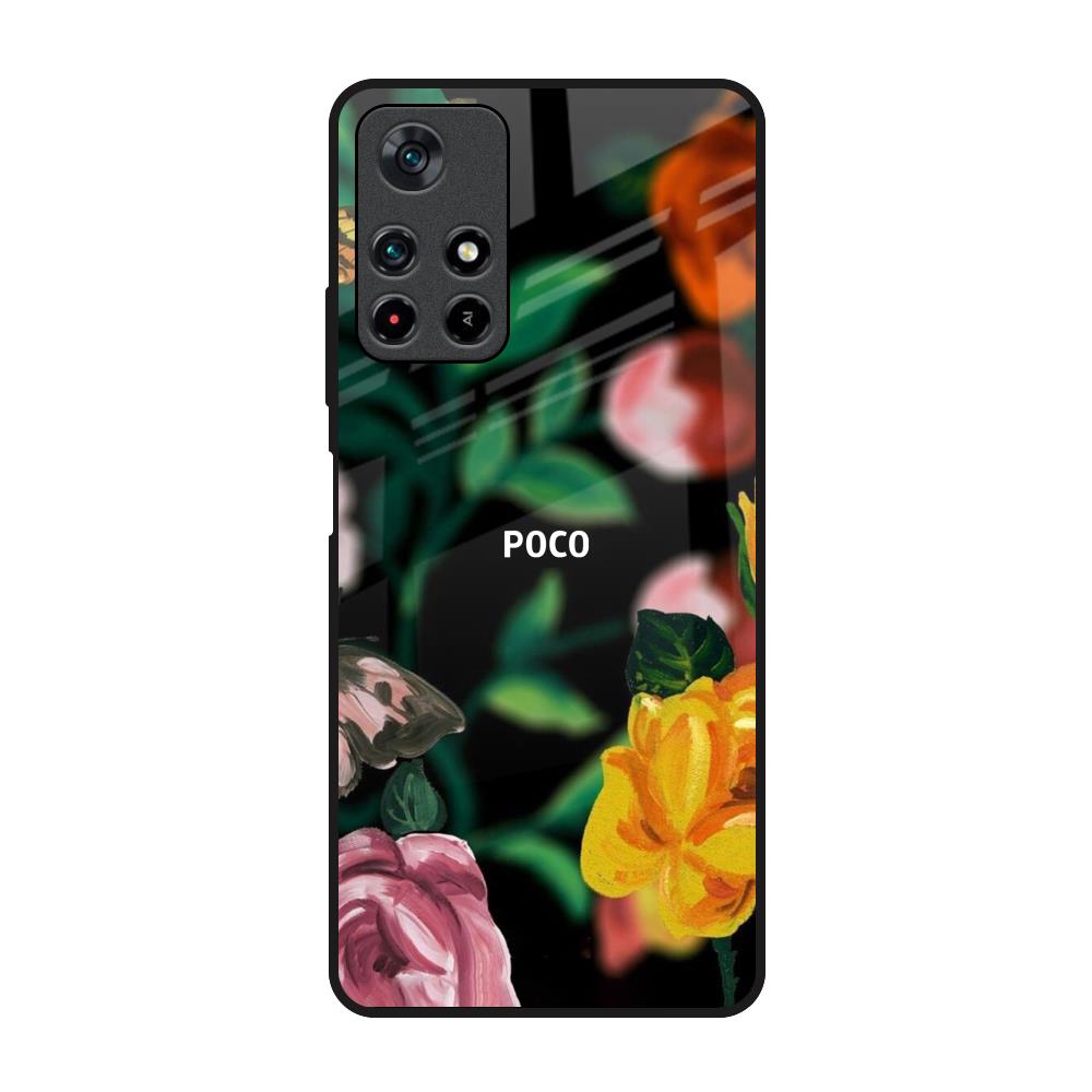Flowers & Butterfly Poco M4 Pro 5G Glass Back Cover Online