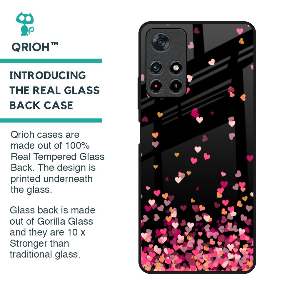 Heart Rain Fall Glass Case For Poco M4 Pro 5G