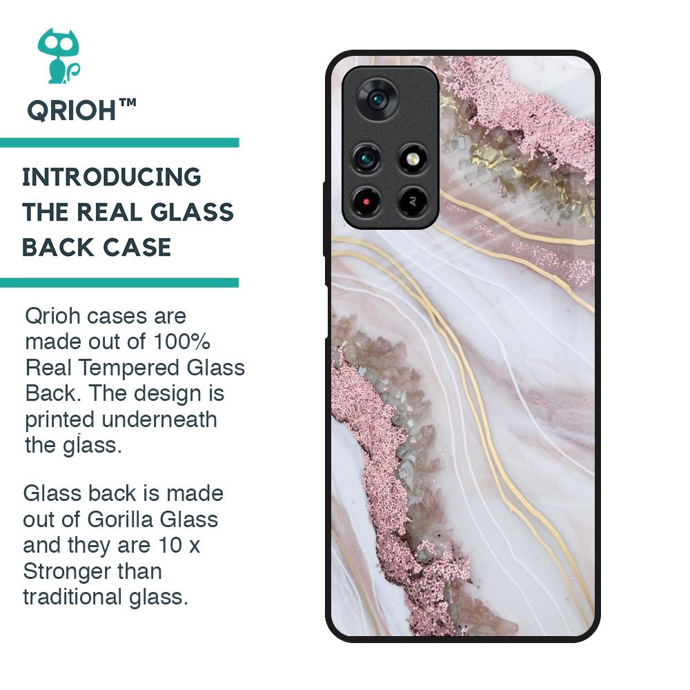 Pink & Gold Gllitter Marble Glass Case for Poco M4 Pro 5G