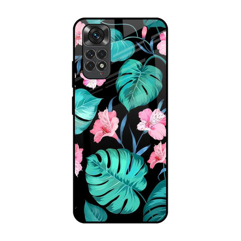 Tropical Leaves & Pink Flowers Redmi Note 11 Glass Back Cover Online