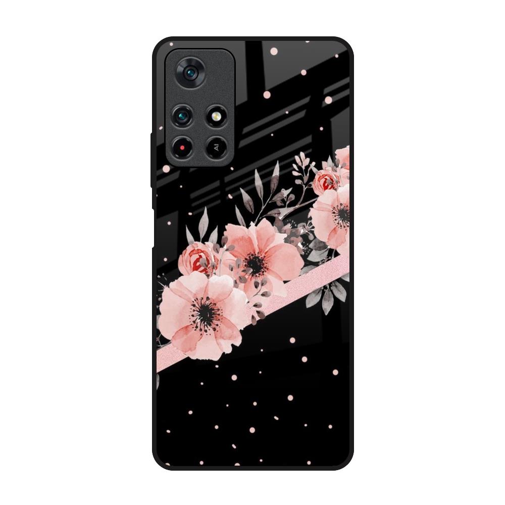 Floral Black Band Redmi Note 11T 5G Glass Back Cover Online