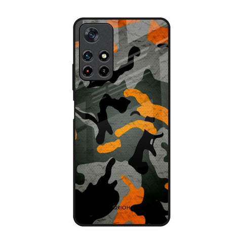 Camouflage Orange Redmi Note 11T 5G Glass Back Cover Online