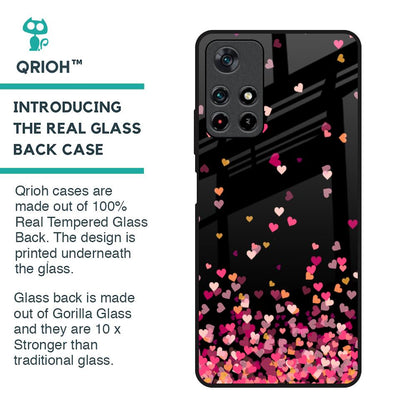 Heart Rain Fall Glass Case For Redmi Note 11T 5G